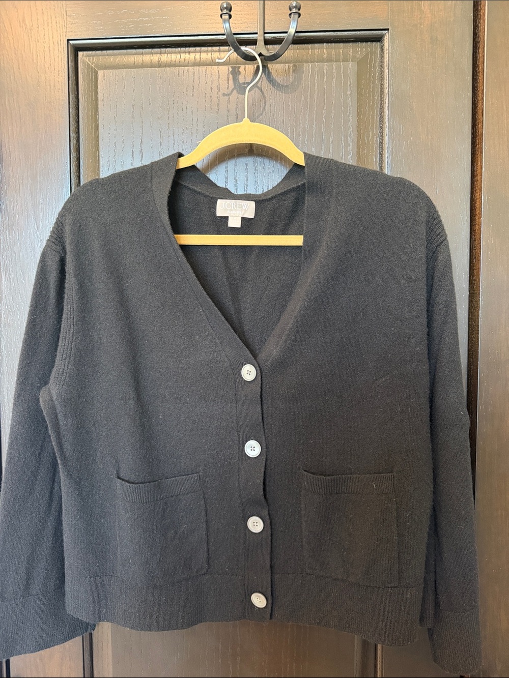 J. Crew Black V-Neck Button Cashmere Cardigan Sweater. Size medium